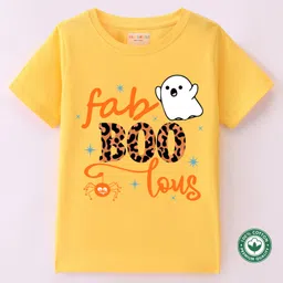 BLUSHES 100% Cotton Halloween Theme Half Sleeves Ghost & Text Printed Tee - Yellow-picture-27