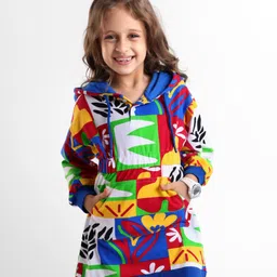Ollington St. 100% Cotton Printed Winterwear One Piece Hooded Full Sleeves Dress - Multicolor-image-13