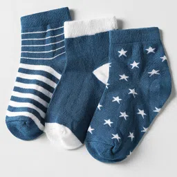 cute walk by babyhug Cutewalk by Babyhug Ankle Length Anti-Bacterial Socks with Star Design & Stripes Pack of 3 - Navy Blue-picture-26