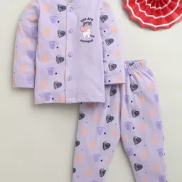 BUMZEE Cotton Knit Full Sleeves Night Suit With Heart Print - Purple-image-8