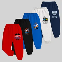 KUCHIPOO Cotton Knit Pack Of 5 Shark & Game Over Text Printed Pyjamas - Red Black Blue White & Navy Blue-picture-20