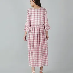 misbis Three Fourth Bell Sleeves Checkered Maternity Night Dress - Purple image 3