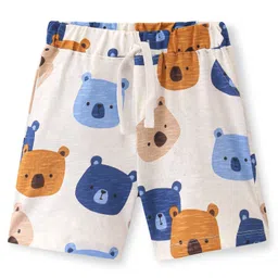 Bonfino 100% Cotton Knit Solid Colour & Bear Printed Shorts Pack of 3 - White & Blue image 2