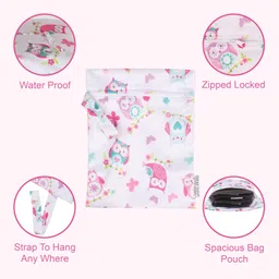 POLKA TOTS Waterproof & Reusable Wet Dry Diaper Bag with Zipper for Travel Toiletries (30 x 40 CM Owl) image 3