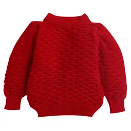 Little Angels Woollen Knit Full Sleeves Self Designed Cardigan with Cap & Socks - Red image 4