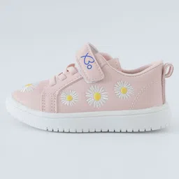 Babyoye Velcro Closure Casual Shoes with Flower Embroidery - Pink image 4