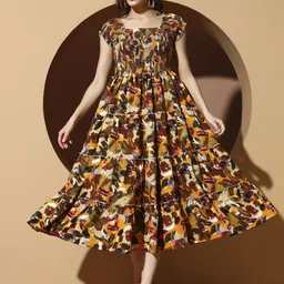 OTABU Women Floral Printed Puff Sleeve A-Line Midi Dress-image-23