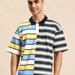 Mast & Harbour Men Striped Polo Collar Drop-Shoulder Sleeves T-shirt image 1