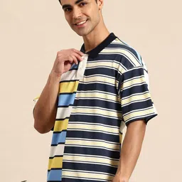 Mast & Harbour Men Striped Polo Collar Drop-Shoulder Sleeves T-shirt image 3