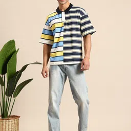 Mast & Harbour Men Striped Polo Collar Drop-Shoulder Sleeves T-shirt image 5