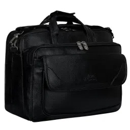 Leather World 15.6 inch Black Laptop Expandable Messenger Shoulder Office Bag (M)-image-46
