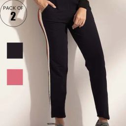 Lyra Black & Pink Cotton Sports Track Pants - Pack Of 2-picture-7