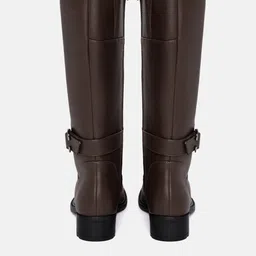 ELLE Women Coffee Brown Solid High-Top Block Heel Regular Boots image 2