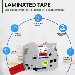 Pacific International Label Tape Cassette 36 mm Paper Laminated Black on Red for TZE 461 image 4