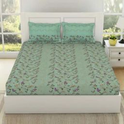 SPACES Lattice Aqua Glass Cotton 144 TC Large King Size Bedsheet With Pillow Covers-image-53