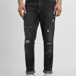 Forever 21 Black Cotton Regular Fit Distressed Jeans-picture-22