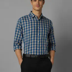 Allen Solly Blue Cotton Slim Fit Checks Shirt-picture-17