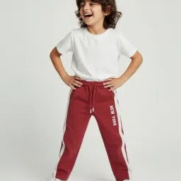 HOP by Westside Red Striped Mid-Rise Cotton Trousers image 1