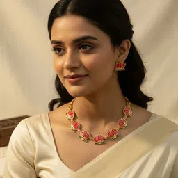 FIMBUL Gold-Plated Lotus Enamelled Jewellery Set image 3