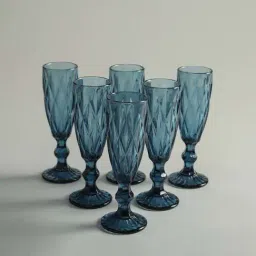 Home4U Riverre Blue & Transparent Glass Stem Tumbler (0.18 L) - Set of 6-picture-43