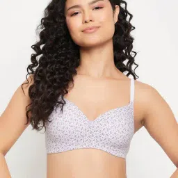 Clovia Lilac Cotton Printed Full Coverage Non-Wired T-Shirt Bra-image-0