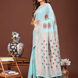 Mitera Woven Design Zari Saree With Unstitched Blouse piece image 5