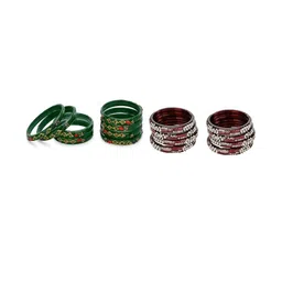 1ST TIME Set Of 16 Green Alloy Artificial Stones & Beads Antique Bangles-picture-28