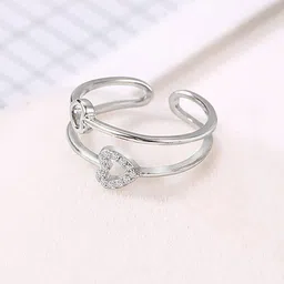 Peora Silver-Plated AD Studded Rotating Heart Finger Ring-picture-35