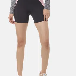 FILA Women Black& Pink Colourblocked Mid-Rise Sports Shorts image 1