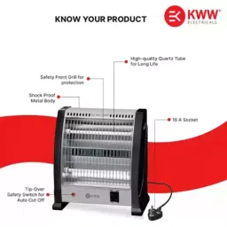 KWW HQ01-800 W-GY QUARTO Quartz Room Heater Grey Room Heater Metal Grey image 4