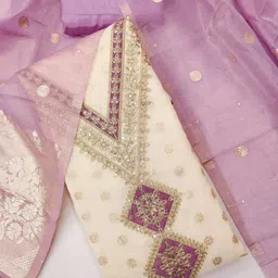 Panzora Ethnic Motifs Embroidered Zari Unstitched Dress Material-picture-13