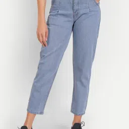 Angelfab Sky Blue Cotton Boyfriend Fit High Rise Jeans-image-3