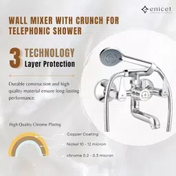 Enicet Brass Chrome Finish Wall Mixer with Crutch & Handshower, BH123HS image 2