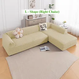 HOKIPO Beige 2 Pieces 280 GSM L Shape 6 Seater Anti Slip Sofa Cover With Arms-picture-21