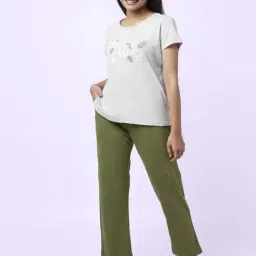 YU by Pantaloons Grey Green Cotton Graphic Print Top Pyjama Set-image-92
