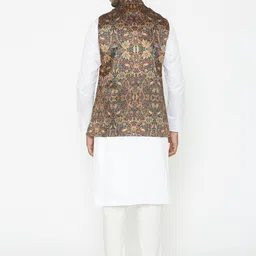 Manyavar Men Brown & Blue Printed Nehru Jacket image 4
