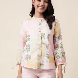 Fabindia Pink Cotton Floral Print Shirt-image-44