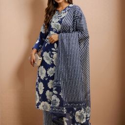 SZN Women Floral Printed Regular Pure Cotton Kurta with Trousers & With Dupatta-picture-47