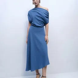 MANGO Draped Asymmetric A-Line Midi Dress-image-15