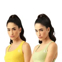 Kotty Yellow & Green Logo Print Sports Bra (Pack of 2)-image-56