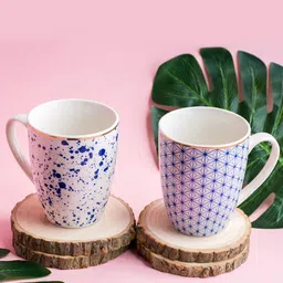 Art Street White & Blue Printed 2-Pieces Ceramic Coffee Mugs Set-picture-18
