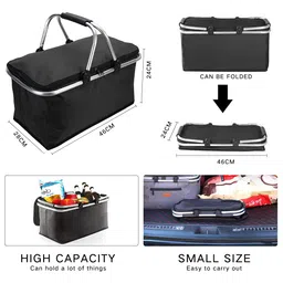 angju Insulated Large Picnic Basket 35L- Strong Aluminum Frame Waterproof Lining Design for Easy Storage - Take it Camping, Picnicking, Lake Trips or Family Vacations - Keeps Food Cold -DHBlack image 2