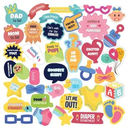 Crackles Witty and Creative Welcome Baby Seven Month Pregnancy Celebration Photo Booth Party Props DIY Kit, Decoration Item in Different Shapes and Sizes - 37 Pieces-image-10