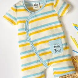 Mi Arcus 100% Cotton Half Sleeves Striped Romper - Blue-picture-26