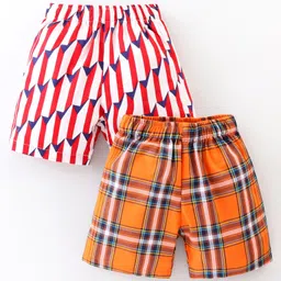Rikidoos Cotton Pack Of 2 Checked & Abstract Printed Boxers - Red & Orange-image-56