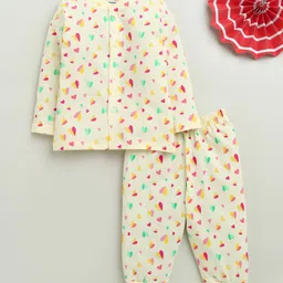 BUMZEE Cotton Knit Full Sleeves Hearts Printed Coordinating Night Suit Set - Cream-picture-11