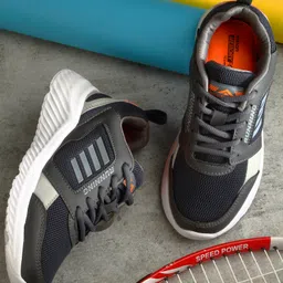 asian Mesh Detailed & Striped WIth Lace Up Running Shoes - Grey image 1