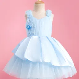 Bluebell Satin Woven Sleeveless Party Frock With Floral Applique - Light Blue-picture-20