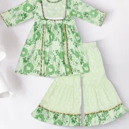BAESD Girls Floral Printed Pure Cotton A-Line Kurti with Sharara-image-5