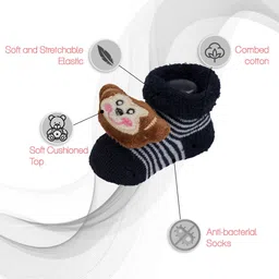 Yellow Bee Pack Of 2 Tiger & Monkey Applique Detailed Socks - Brown & Blue image 2